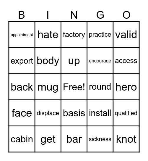 Word Stress Bingo! Bingo Card