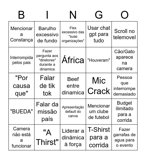 Bingo Dinâmicas de Grupo Bingo Card