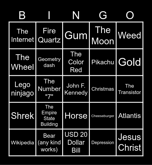 Infinite Craft Bingo Card