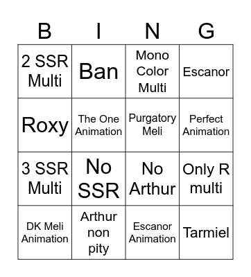 Arthur Bingo Card