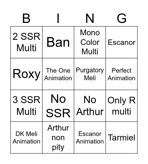 Arthur Bingo Card