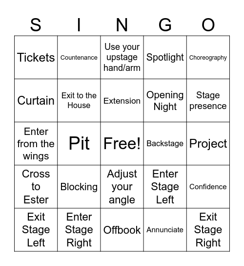 Singo Bingo Card