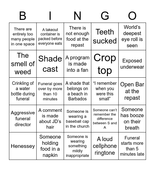 funeral party: bingo edition Bingo Card
