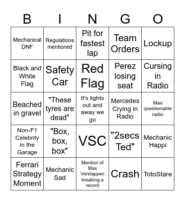 F1 2024 - Bahrain GP Bingo Card