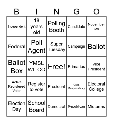 CIVIC RESPONSIBILITY - VOTING Bingo Card