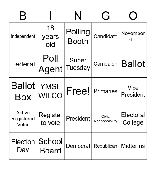 CIVIC RESPONSIBILITY - VOTING Bingo Card