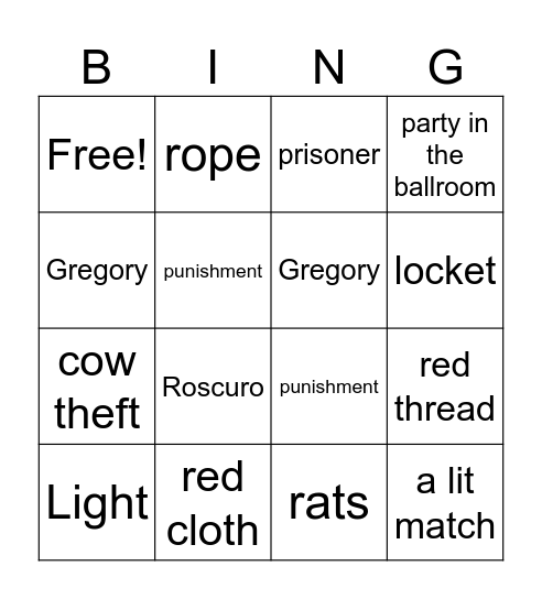 Despereaux Bingo Card