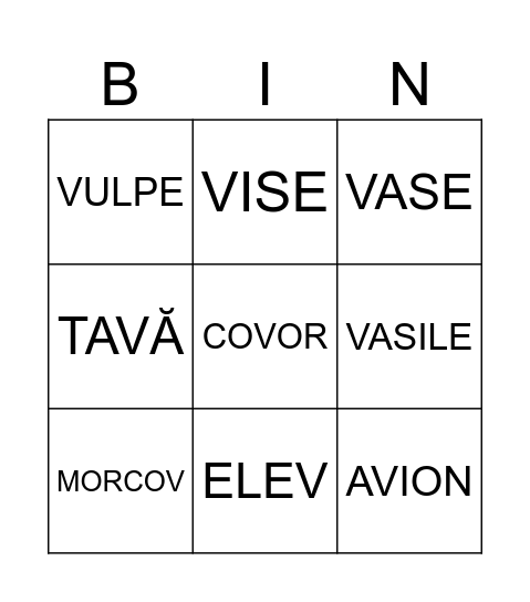 Litera V Bingo Card