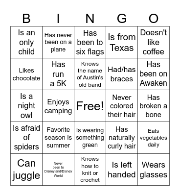Untitled Bingo Card