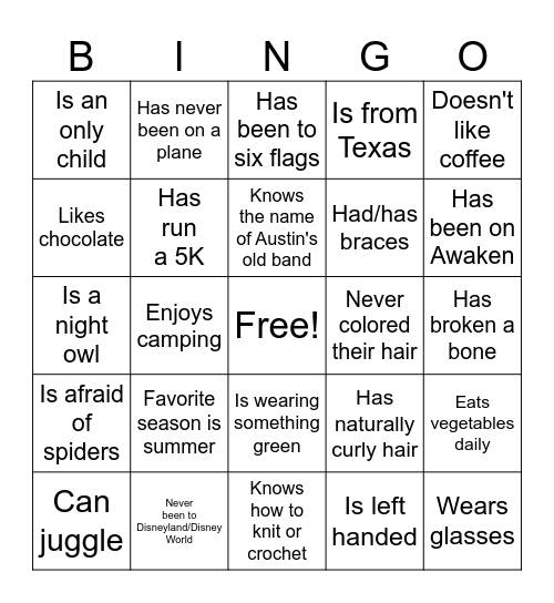 Untitled Bingo Card
