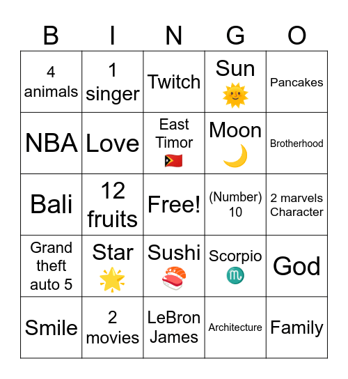 Untitled Bingo Card