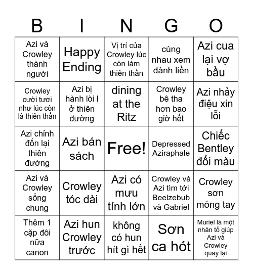 Good Omens 3 Bingo Card