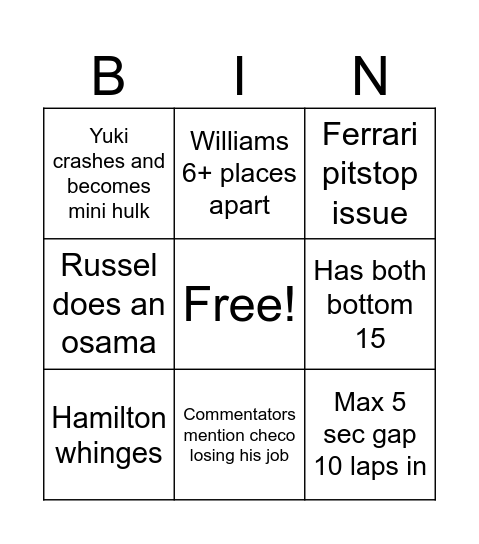 Untitled Bingo Card