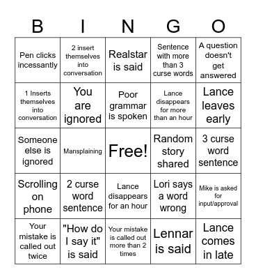 It's a Work Thing Bingo Card