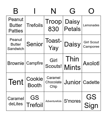 Troop 830 Girl Scout Bingo Card