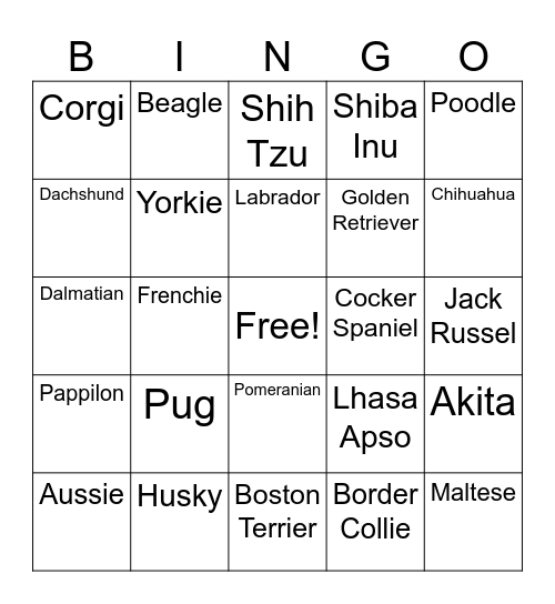 DOG BREEDS Bingo Card