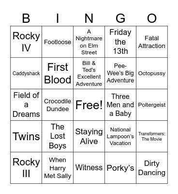 80s movies Bingo Card