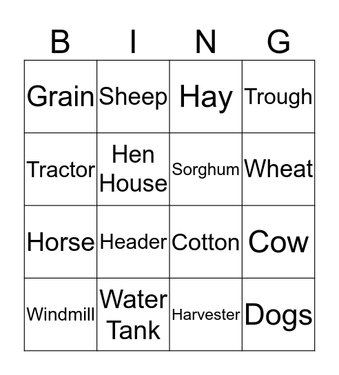 TWH6 Farmers Bingo Card