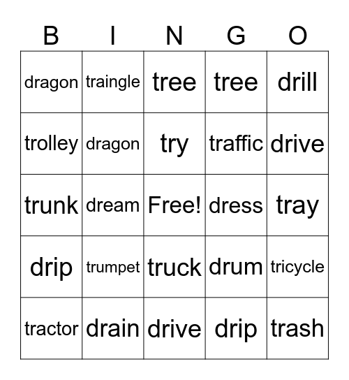 /tr/ and /dr/ clusters Bingo Card