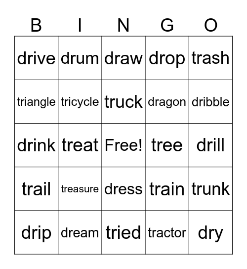 /tr/ and /dr/ clusters Bingo Card