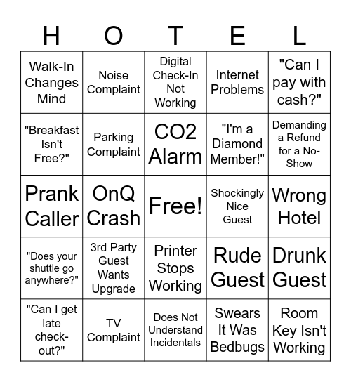 Front Desk Bingo Card