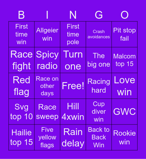 Xfinity Bingo Card