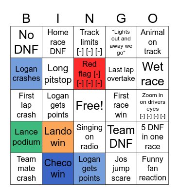 F1 2024 Bingo Card