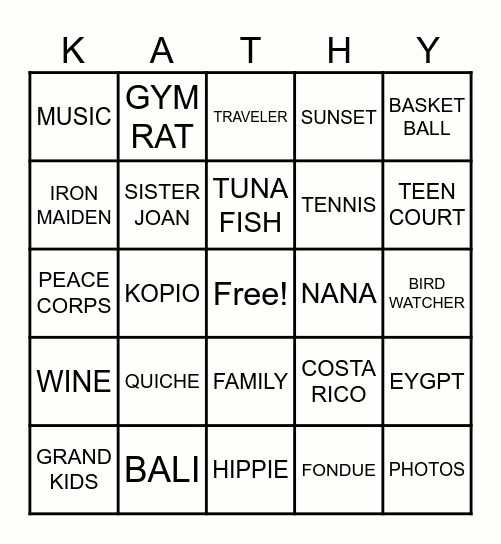 LET'S CELEBRATE KATHY'S 80TH Bingo Card