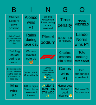 2024 Boys Going Over 200km/hr BINGO Card