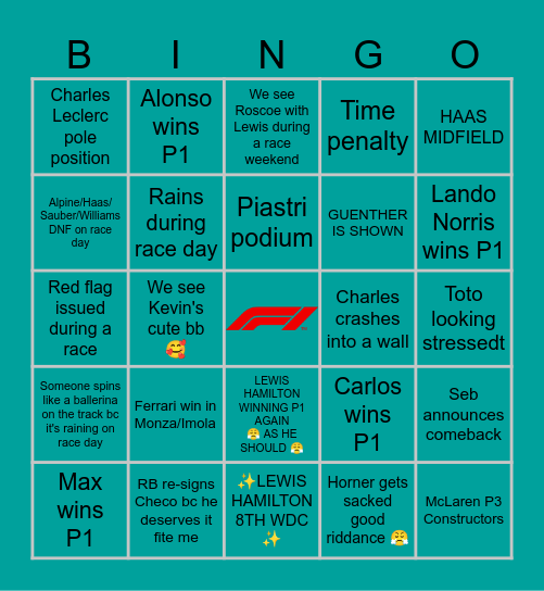 2024 Boys Going Over 200km/hr BINGO Card
