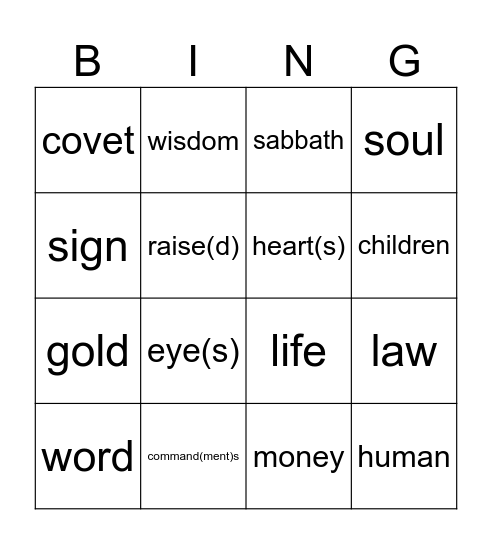 3rd Sunday of Lent Year B Bingo Card