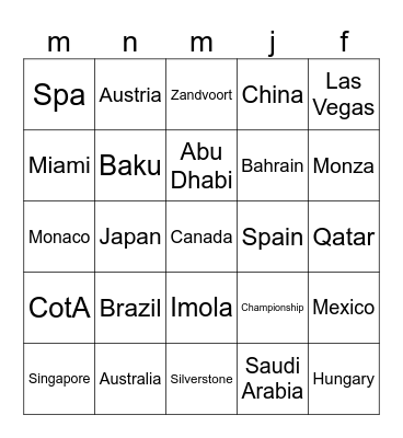 Verstappen 2024 Bingo Card