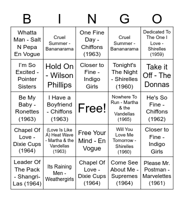 Girl Groups Bingo Card
