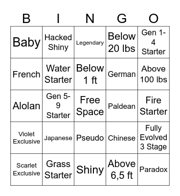 Pokemon Surprise trade Bingo Card