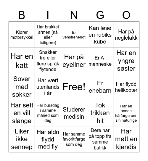 Vinterfest-bingo 9/3 Bingo Card