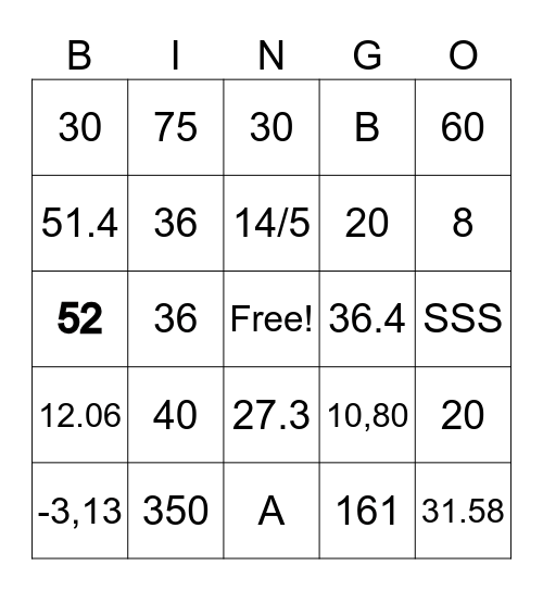 Ratios and Similarity Review Bingo Card