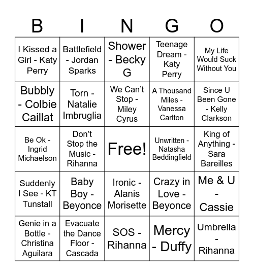 Ladies of the 90s & 00s Bingo Card