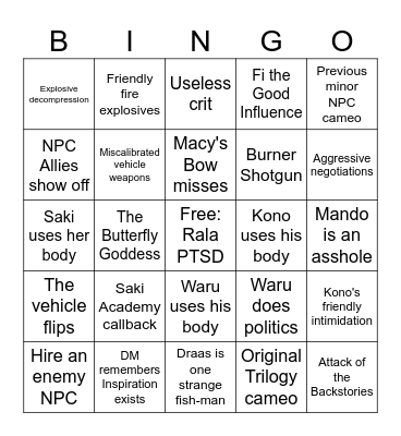 Team Five Space Bingo Card