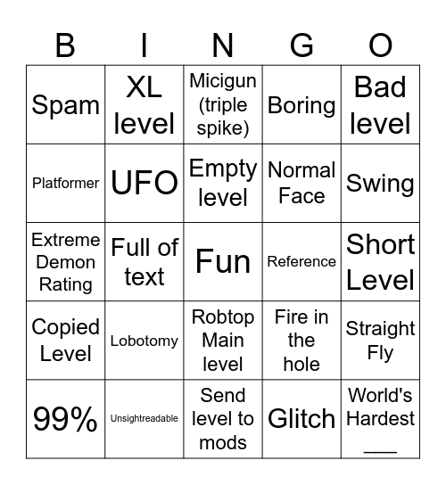 GD RT Bingo Card