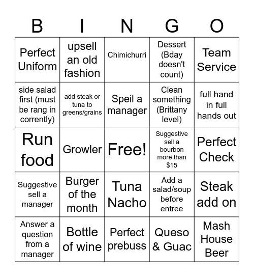 Server BINGO!! Bingo Card