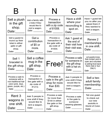 Gate March Sales BINGO Card