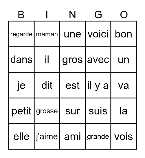 Les mots fréquents ! Bingo Card