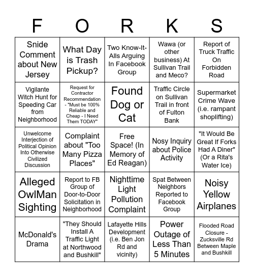 FORKS BINGO 2024 Bingo Card