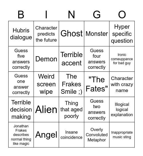 Beyond Belief Bingo Card