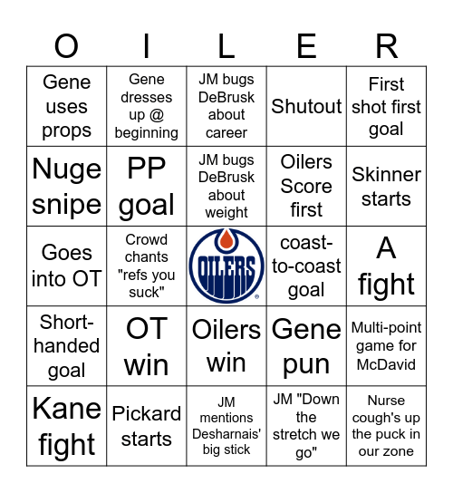 OILERS BINGO Card