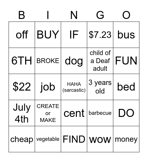 Untitled Bingo Card