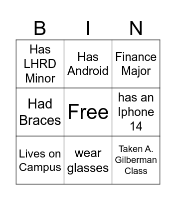 Human Scavenger Hunt Bingo Card