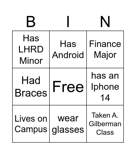 Human Scavenger Hunt Bingo Card