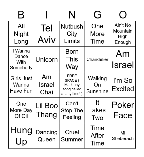 Musical Bingo Card