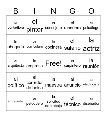 El mundo del trabajo Bingo Card